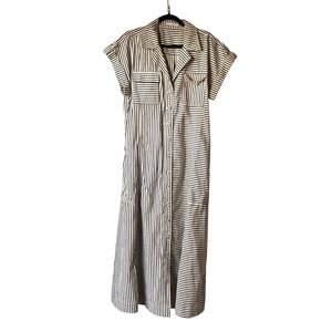 Brave+True Portia Short Sleeve Striped Midi Shirtdress Women Size XL Black White